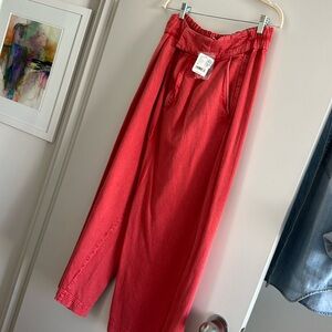 Free People! great pants, barrel leg. never worn! (decided i’m not a red girl!)